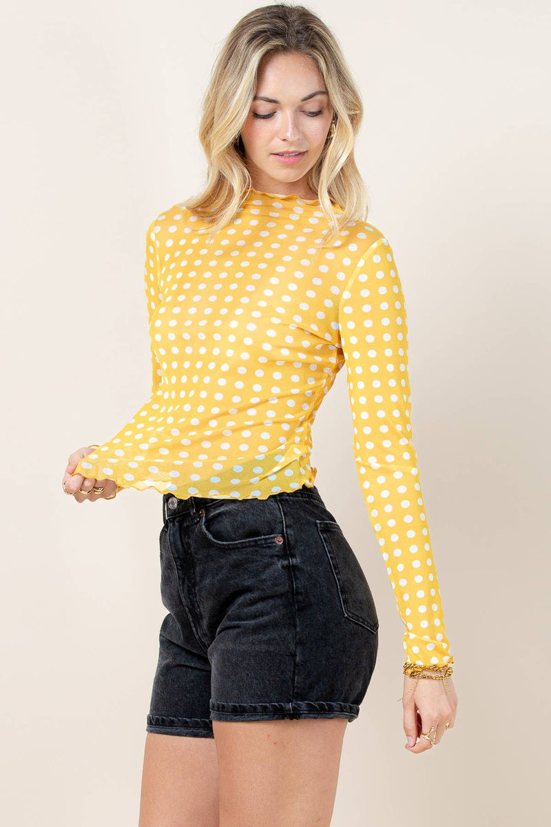 T1509-6256A-Tilly Polka Dot Print Merrow Mesh Top
