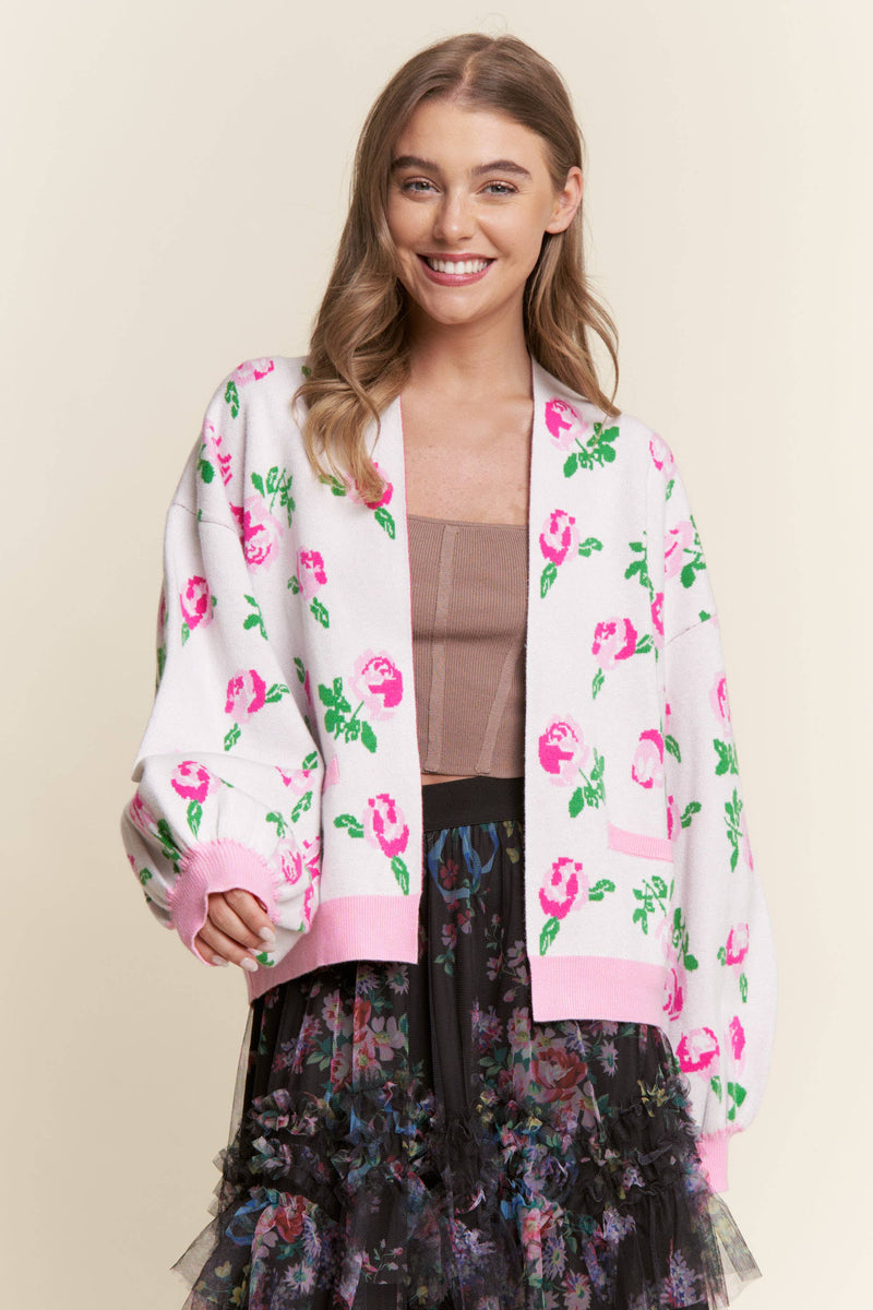 Rose Pattern Open Cardigan