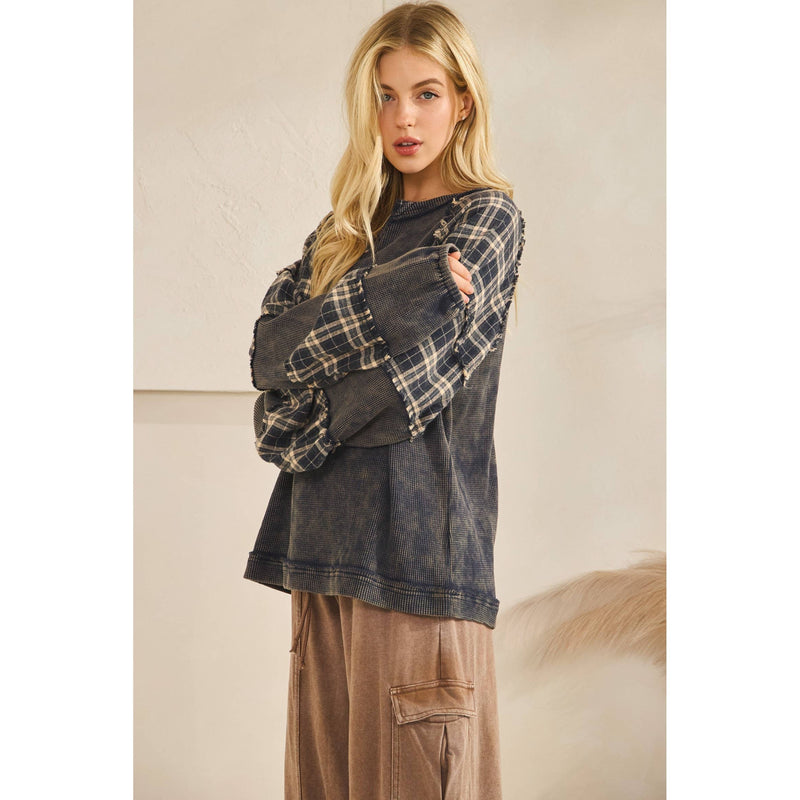 THE PATCHWORK PLAID SLEEVE PULLOVER (ST8160)