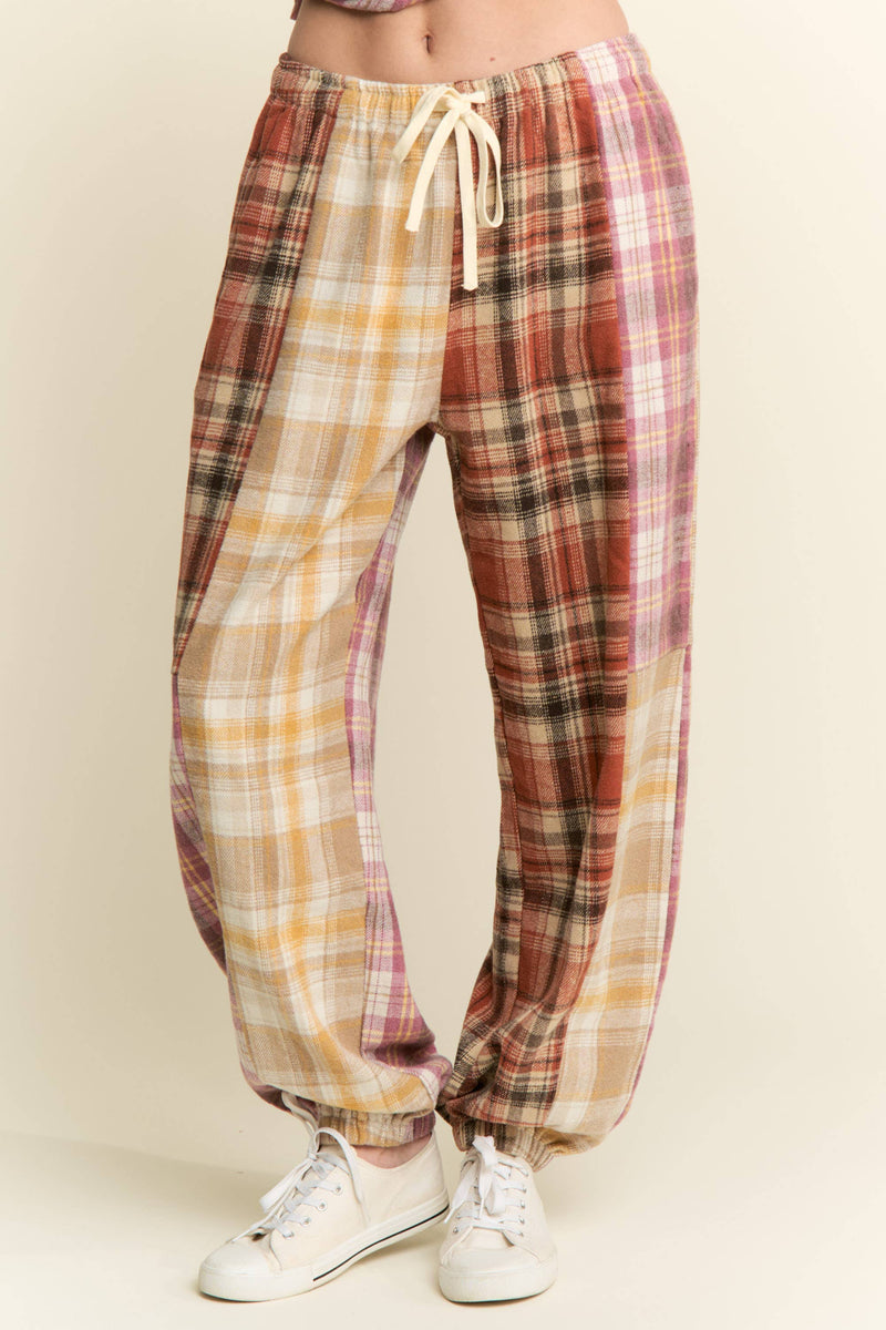MULTI COLOR PLAID PATTERN JOGGERS